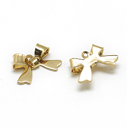 Brass Pendants, Bowknot, Real 18K Gold Plated, 11x16x4mm, Hole: 1mm(KK-T032-142G)