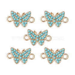 Alloy Connector Charms, with Synthetic Turquoise, Butterfly Links, Golden, 12.5x21x3mm, Hole: 2mm(PALLOY-YW0001-58)