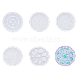 Boutigem 5Pcs 5 Style Cup Mat Silicone Molds, Resin Casting Molds, For UV Resin, Epoxy Resin Jewelry Making, Flat Round, White, 90~120x10~11mm, Inner Diameter: 80~110mm, 1pc/style(DIY-BG0001-11)