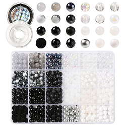 DIY Beaded Stretch Bracelet Making Kit, Including Acrylic Round Beads, Elastic Thread, Black, Beads: 7~8mm, Hole: 1~2mm, 598Pcs/set(DIY-YW0006-23)