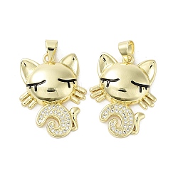 Cat Rack Plating Brass Micro Pave Cubic Zirconia Pendants, with Enamel, Cadmium Free & Lead Free, Long-Lasting Plated, Real 18K Gold Plated, Clear, 24x19x5mm, Hole: 3x3.5mm(KK-E102-32G)