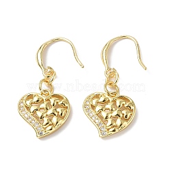 Clear Cubic Zirconia Heart Dangle Earrings, Rack Plating Brass Jewelry for Valentine's Day, Golden, 35mm, Pin: 1mm(EJEW-B017-03G)