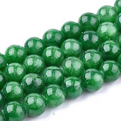 Natural Dyed Yellow Jade Gemstone Bead Strands, Round, Green, 10mm, Hole: 1mm, about 40pcs/strand, 15.7 inch(G-R271-10mm-Y13)