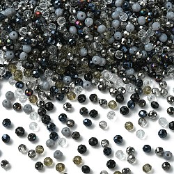 Glass Beads, Mixed Style, Faceted Rondelle, Black, 4x3.5mm, Hole: 1mm, about 500pcs/bag(GLAA-YW0003-39C)