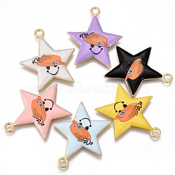 Eco-Friendly Printed Alloy Pendants, with Enamel, Cadmium Free & Nickel Free & Lead Free, Star with Hat & Smiling Face, Matte Gold Color, Mixed Color, 39x33.5x3mm, Hole: 3mm(ENAM-N050-38-NR)