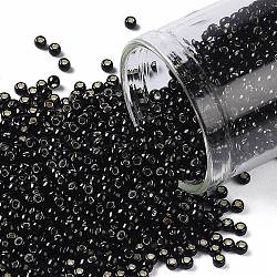 TOHO Round Seed Beads, Japanese Seed Beads, (2210) Silver Lined Jet Black Opaque, 11/0, 2.2mm, Hole: 0.8mm, about 1110pcs/bottle, 10g/bottle(SEED-JPTR11-2210)