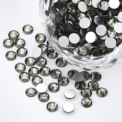 Glass Rhinestone Flat Back Cabochons, Back Plated, Faceted, Half Round, Black Diamond, SS6, 1.9~2x1mm, about 1440pcs/bag(RGLA-S002-06SS-01)