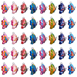 Printed Alloy Enamel Pendants, Butterfly, Platinum, Mixed Color, 24.5x16x2mm, Hole: 2mm, 8color, 5pcs/color, 40pcs(PALLOY-SC0002-37)