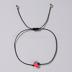 Fruit Strawberry Polymer Clay Braided Bead Bracelets, Adjustable Black Cotton Cord Bracelets for Women(LP5577-7)