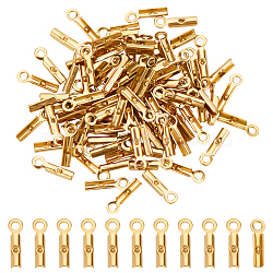 100Pcs Ion Plating(IP) 304 Stainless Steel Folding Crimp Cord Ends, Real 18K Gold Plated, 8.5x2.5x1.3mm, Hole: 1.1mm(STAS-UN0061-66)