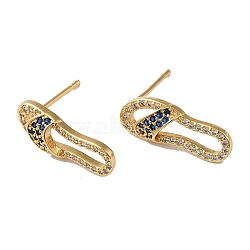 Cubic Zirconia Slippers Stud Earrings, Real 18K Gold Plated Brass Jewelry for Women, Lead Free & Cadmium Free, Medium Blue, 18x7mm, Pin: 0.8mm(KK-O142-47G-01)