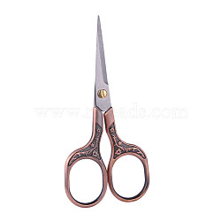 Retro 201 Stainless Steel Scissors, for Cross-stitch, Embroidery, Sewing, Quilting and Needlework, Plum Blossom Pattern, Red Copper & Stainless steel Color, 12.5x5.5cm(PW22062836301)