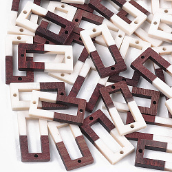Resin & Walnut Wood Links connectors, Rectangle, White, 27~28x14.5x3~4mm, Hole: 1.5mm(RESI-S367-09A)