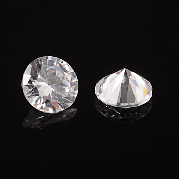 Cubic Zirconia Cabochons, Grade A, Faceted, Diamond, Clear, 4x2.5mm