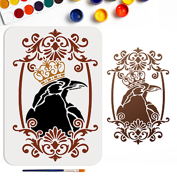 US 1Pc PET Hollow Out Drawing Painting Stencils, for DIY Scrapbook, Photo Album, with 1Pc Art Paint Brushes, Raven, 297x210mm