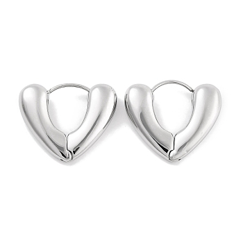 304 Stainless Steel Heart Huggie Hoop Earrings for Women, with 316 Stainless Steel Pins, Stainless Steel Color, 21.5x6x25mm