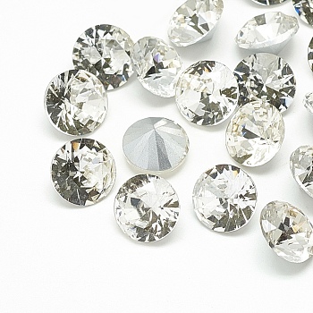 Pointed Back Glass Rhinestone Cabochons, Crackle Style, Back Plated, Faceted, Diamond, Crystal, 8x4.5mm