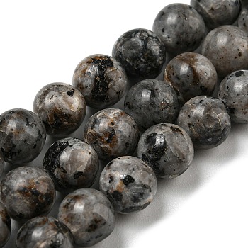 Natural Larvikite Beads Strands, Dyed, Round, Dark Gray, 8~8.5mm, Hole: 1mm, about 47~49pcs/strand, 14.5 inch~14.9 inch(37~38cm)