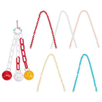 5 Colors Oval ABS Plastic Cable Chains, with Bird Cage Toys Parrots Reliable & Chewable, Mixed Color, Chains: Link: 13.5~14x8x2mm, 14.9 inch~15.35 inch(38~39cm)/strand, 1strand/color, 5strands/set