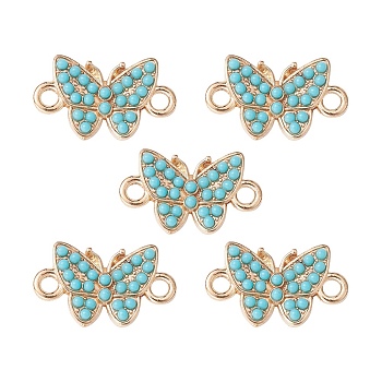 Alloy Connector Charms, with Synthetic Turquoise, Butterfly Links, Golden, 12.5x21x3mm, Hole: 2mm