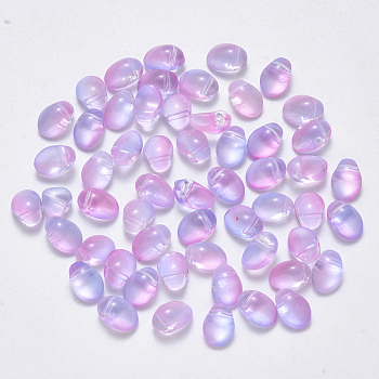 Transparent Glass Charms, Two Tone, Oval, Plum, 8.5x6x4.5mm, Hole: 1mm