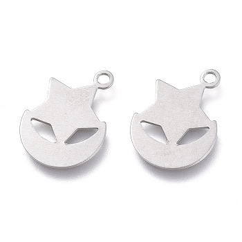 201 Stainless Steel Charms, Laser Cut, Star with Moon, Stainless Steel Color, 12x8.5x0.5mm, Hole: 1mm