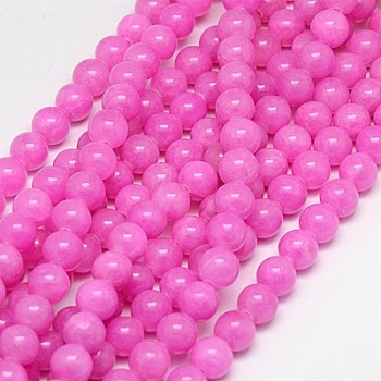Natural Yellow Jade Beads Strands, Dyed, Round, Fuchsia, 8mm, Hole: 1mm, about 50pcs/strand, 15.75 inch