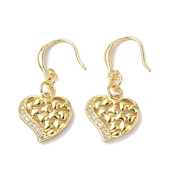 Clear Cubic Zirconia Heart Dangle Earrings, Rack Plating Brass Jewelry for Valentine's Day, Golden, 35mm, Pin: 1mm