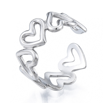 304 Stainless Steel Hollow Heart Cuff Rings, Open Rings for Women Girls, Stainless Steel Color, US Size 6(17.1mm)