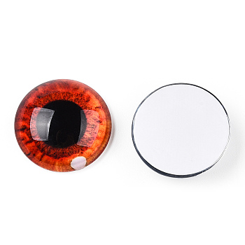 Glass Cabochons, Half Round with Eye, Orange Red, 20x6.5mm