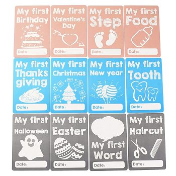 Paper Baby Festival Milestone Cards Sets, for Month Blanket or Photography Props, Rectangle, Mixed Color, 153x102x0.4mm, 12pcs/set