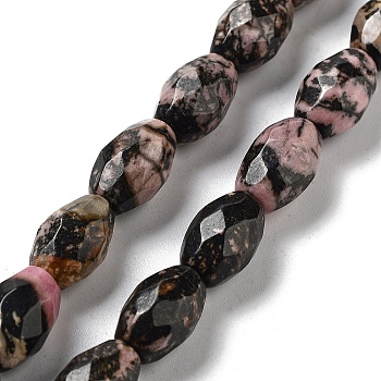 Natural Rhodonite Beads Strands, Faceted Rice, 12.5x8mm, Hole: 1.2mm, about 16pcs/strand, 7.68 inch(19.5cm)