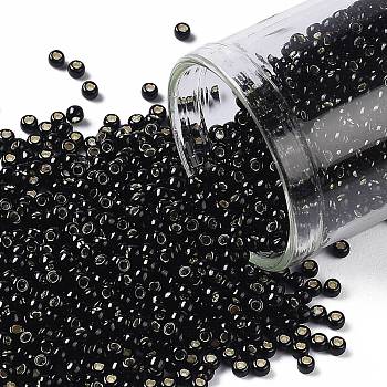 TOHO Round Seed Beads, Japanese Seed Beads, (2210) Silver Lined Jet Black Opaque, 11/0, 2.2mm, Hole: 0.8mm, about 1110pcs/bottle, 10g/bottle