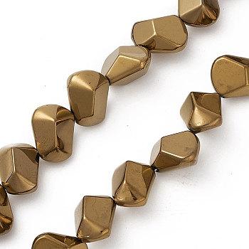 Full Plated Electroplate Glass Beads, Polygon, Antique Golden Plated, 15.5~16x15.5x10~10.5mm, Hole: 1mm, about 50~51pcs/strand, 27.95''~29.13''(71~74cm)