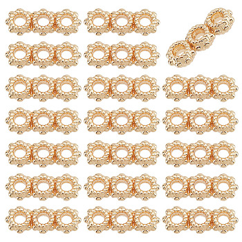 Elite 50Pcs Rack Plating Alloy Spacer Bars, Multi-Strand Links, Cadmium Free & Lead Free, Flower, Long-Lasting Plated, Real 14K Gold Plated, 13x5x2.5mm, Hole: 2mm