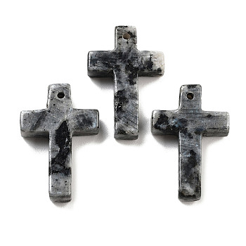 Natural Larvikite Pendants, Cross Charms, 30.5x20x6mm, Hole: 1.4mm