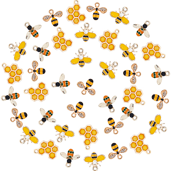 Alloy Pendants, with Enamel &  Rhinestone Pendants, Epoxy Resin Pendants, Bees & Honeycomb, Mixed Color, 40pcs/box