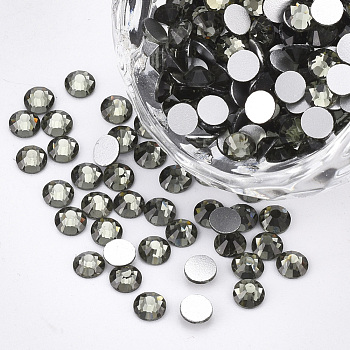 Glass Rhinestone Flat Back Cabochons, Back Plated, Faceted, Half Round, Black Diamond, SS6, 1.9~2x1mm, about 1440pcs/bag
