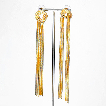 Brass Dangle Stud Earrings, Chains Tassel Earrings, Real 18K Gold Plated, 115x17mm