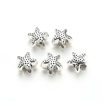 Tibetan Style Alloy European Beads, Large Hole Beads, Cadmium Free & Lead Free, Starfish, Antique Silver, 11x10x7mm, Hole: 4.5mm, about 600pcs/1000g