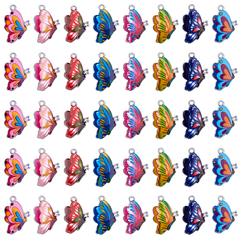 Printed Alloy Enamel Pendants, Butterfly, Platinum, Mixed Color, 24.5x16x2mm, Hole: 2mm, 8color, 5pcs/color, 40pcs