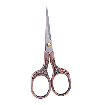 Retro 201 Stainless Steel Scissors, for Cross-stitch, Embroidery, Sewing, Quilting and Needlework, Plum Blossom Pattern, Red Copper & Stainless steel Color, 12.5x5.5cm