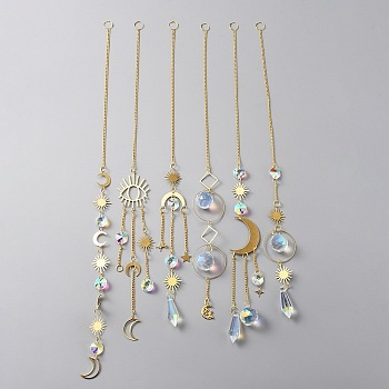 Glass Hanging Suncatchers, Prisms Beads Pendant Suncatchers for Windows, Garden, Christmas Tree Decoration, Golden, 400x2mm, 6pcs/set