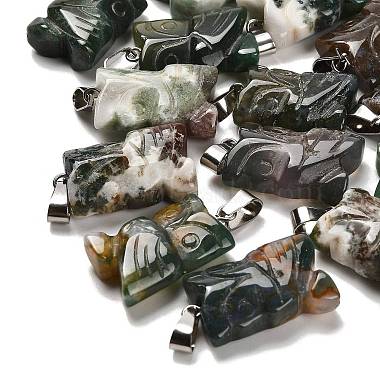 Stainless Steel Color Owl Indian Agate Pendants