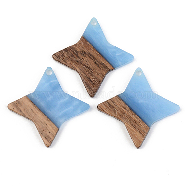 CornflowerBlue Star Resin+Wood Pendants