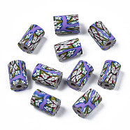 Handmade Polymer Clay Beads, Column with Jewelry Crafts Pattern, Medium Purple, 11x6~7.5mm, Hole: 2~3mm(CLAY-N008-046-01)
