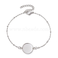 304 Stainless Steel Round Cabochon Setting Bracelets, Satellite Chain Bracelets Making, Stainless Steel Color, 18.8x0.2cm, Tray: 14.5mm(BJEW-JB11090-02)