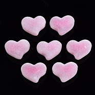 Flocky Acrylic Beads, Bead in Bead, Heart, Hot Pink, 16x21x12mm, Hole: 2.5mm(X-MACR-S275-27E)
