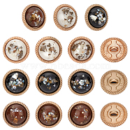 CHGCRAFT 18Pcs 3 Colors Cellulose Acetate(Resin) and Alloy Buttons, for Ornament Accessories, with Glitter, Half Round, Mixed Color, 18x10.5mm, Hole: 4x2mm, 6pcs/color(DIY-CA0004-45)