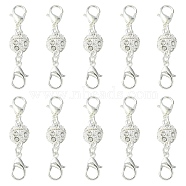 Alloy Crystal Rhinestone Magnetic Clasps, with Double Lobster Claw Clasps, Silver, 41mm, Lobster Clasp: 12x7x3mm, Magnetic Clasp: 15x8.5mm(ALRI-YW0001-11S)